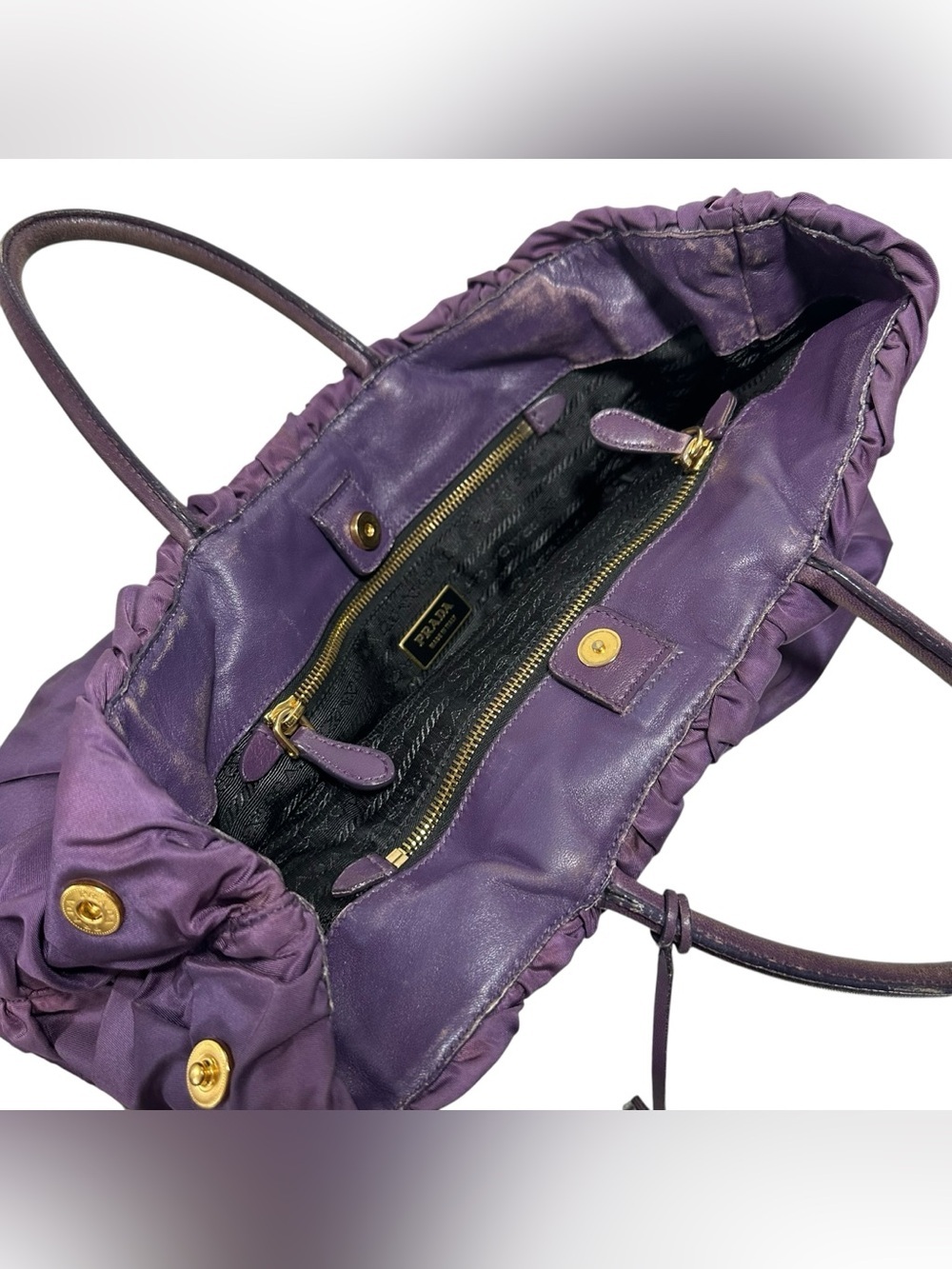 Prada Viola Purple Tessuto Nylon & Leather Pleated Tote Bag - Picture 12 of 16